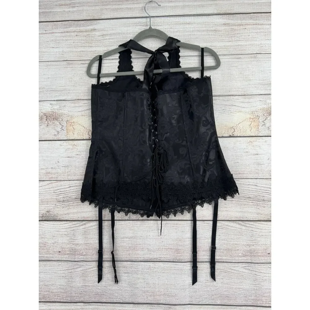 Fredericks‎ of Hollywood Dream Halter Corset Womens 42 Black Garters NEW